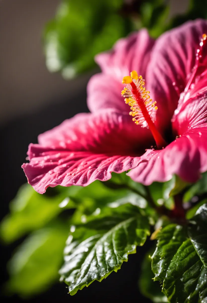 "Close-up of a hibiscus plant infested with aphids, with a vinegar solution spray bottle nearby for extermination."